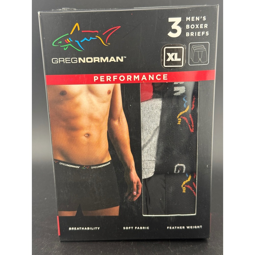 Greg Norman Mens 3 Pack Performance Boxer Briefs XL Black Gray Red 6in Inseam